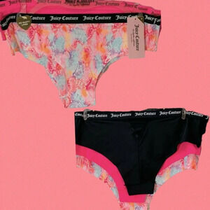 Juicy Couture M Pink Snake Print Pink-Black Logo Caged Back No Line Panties-3 Pk